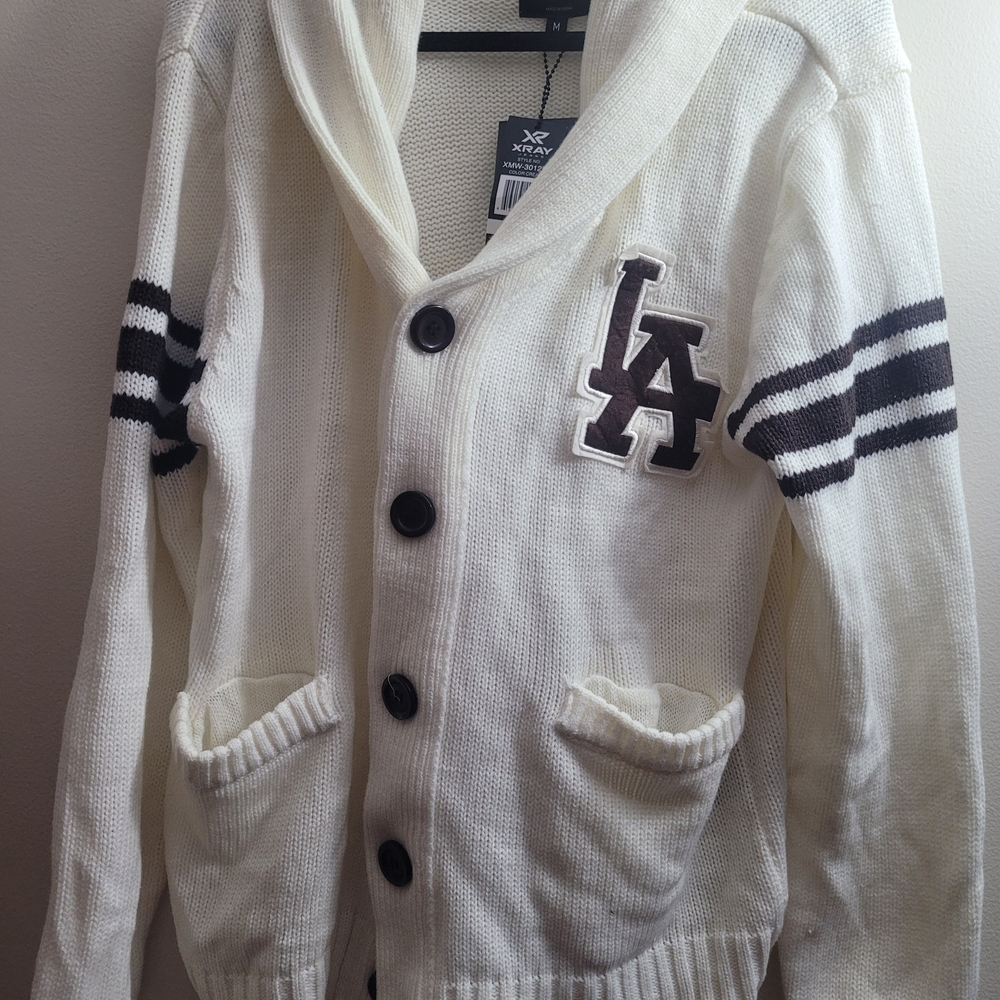 Men's Cream Shawl Collar Cardigan with LA Patch - X-Ray